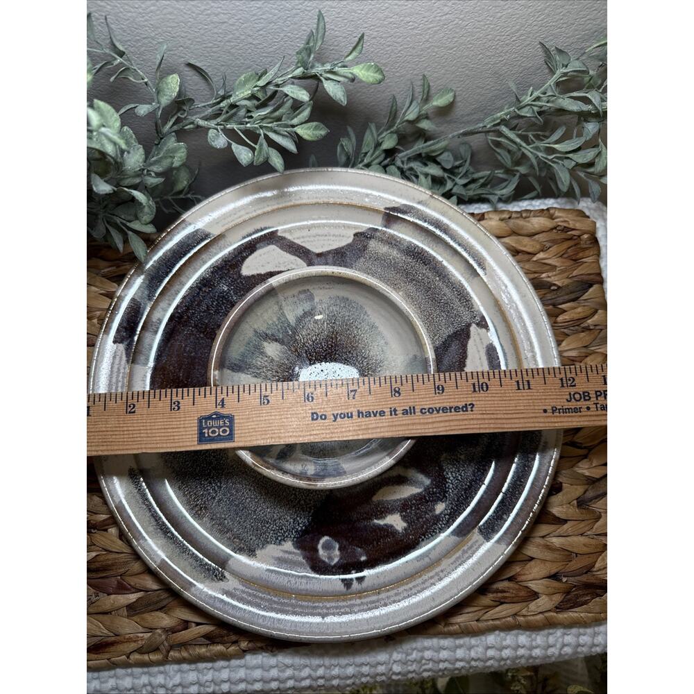 VTG Signed Studio Art Pottery Chip, Dip Bowl Stoneware Platter Crystalline 12.5” - Picture 3 of 9